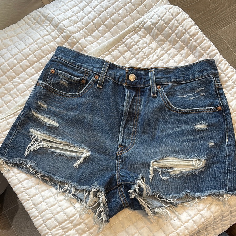 Levi's Blue Distressed Jean Shorts